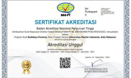 Prodi Budidaya Perairan Meraih Akreditasi UNGGUL